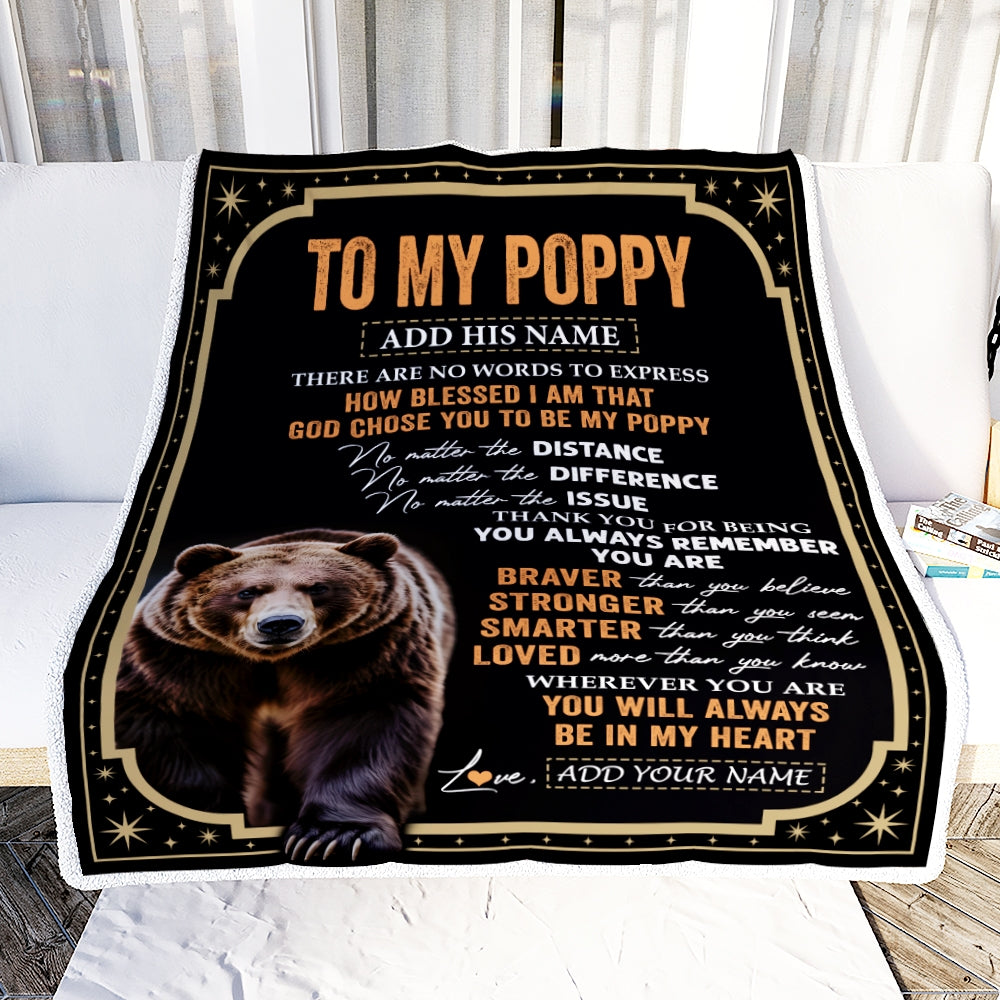 Personalized To My Poppy Gifts For Birthday From Grandson Grandkids Inspirational Bear Gifts For Poppy Blanket Birthday Idea Fathers Day Fleece Blanket | siriusteestore