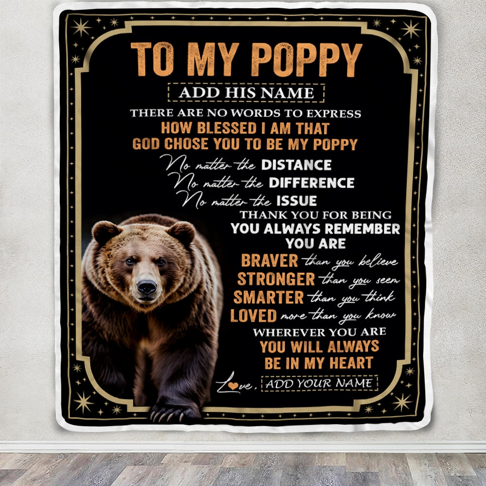 Personalized To My Poppy Gifts For Birthday From Grandson Grandkids Inspirational Bear Gifts For Poppy Blanket Birthday Idea Fathers Day Fleece Blanket | siriusteestore