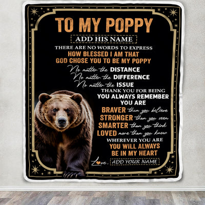 Personalized To My Poppy Gifts For Birthday From Grandson Grandkids Inspirational Bear Gifts For Poppy Blanket Birthday Idea Fathers Day Fleece Blanket | siriusteestore