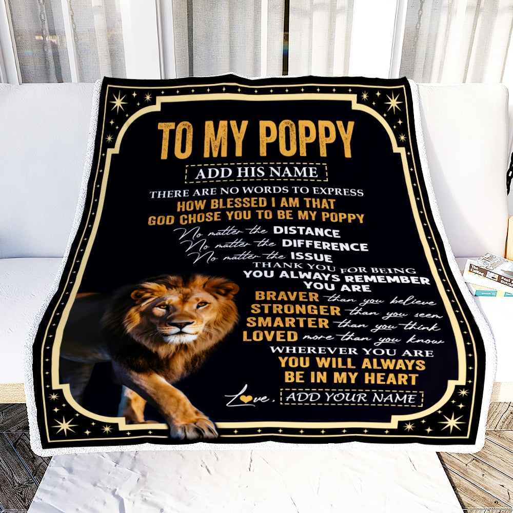 Personalized To My Poppy Gifts For Birthday From Grandson Grandkids Inspirational Lion Gifts For Poppy Blanket Birthday Idea Fathers Day Fleece Blanket | siriusteestore