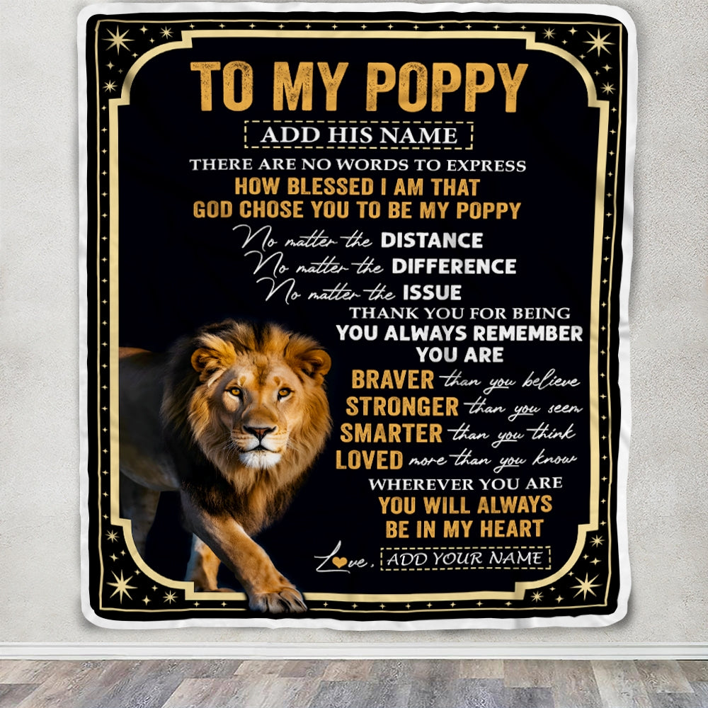 Personalized To My Poppy Gifts For Birthday From Grandson Grandkids Inspirational Lion Gifts For Poppy Blanket Birthday Idea Fathers Day Fleece Blanket | siriusteestore