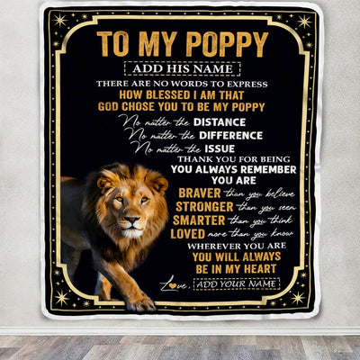 Personalized To My Poppy Gifts For Birthday From Grandson Grandkids Inspirational Lion Gifts For Poppy Blanket Birthday Idea Fathers Day Fleece Blanket | siriusteestore