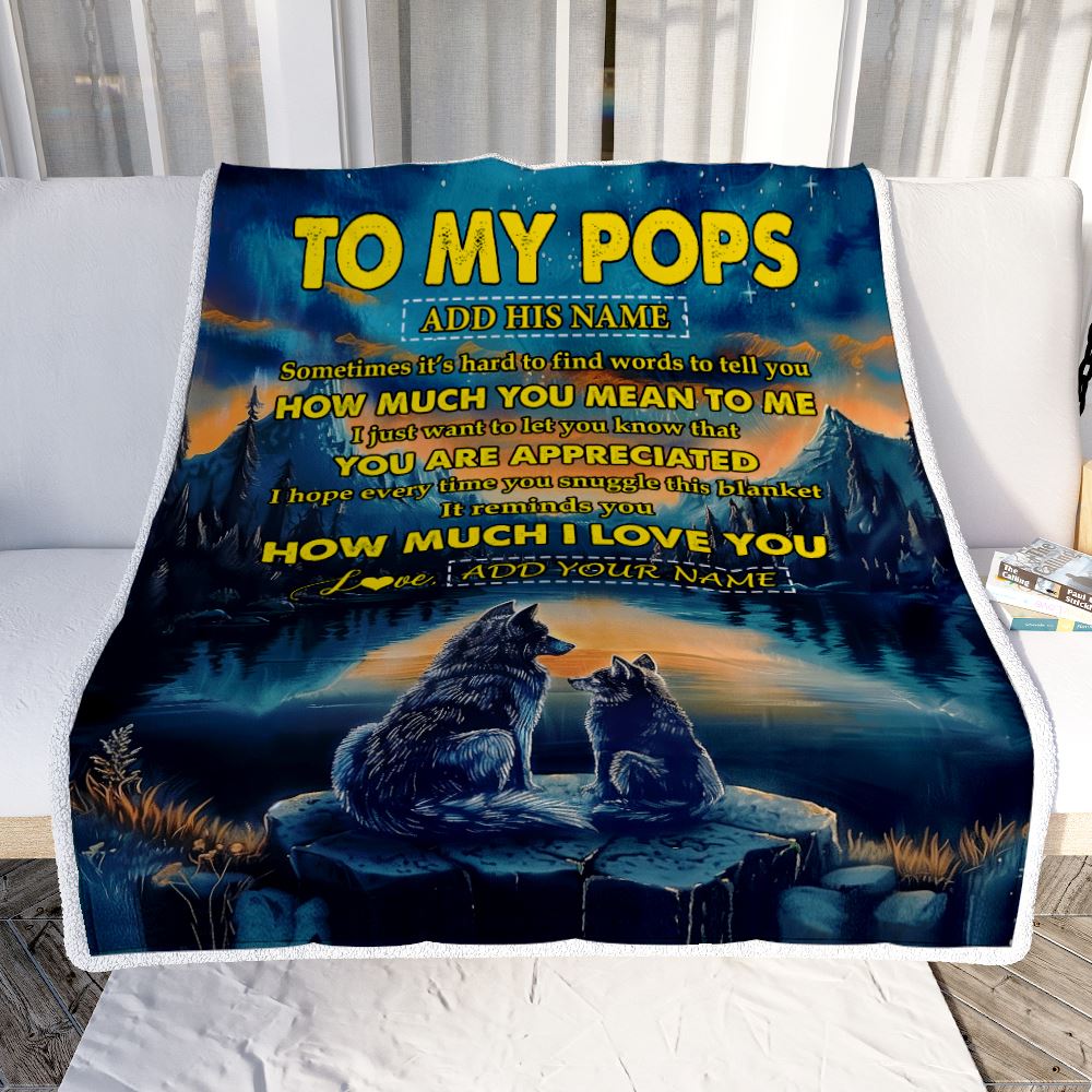 Personalized To My Pops Blanket Fathers Day Pops Gifts From Grandkids How Much I Love You Wolf Pops Birthday Gifts Christmas Customized Fleece Blanket | siriusteestore