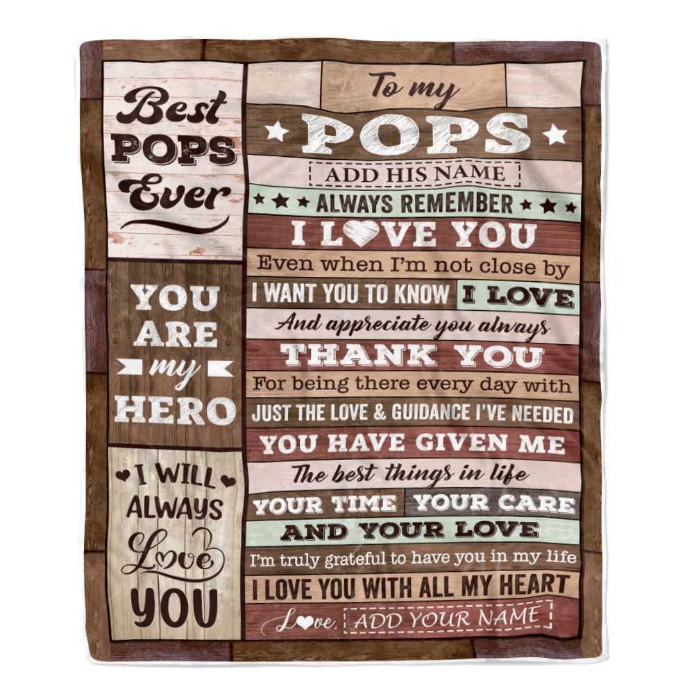 Personalized To My Pops Blanket Fathers Day Pops Gifts From Grandkids Wood Always Remember I Love You Pops Birthday Gifts Christmas Customized Fleece Blanket | siriusteestore