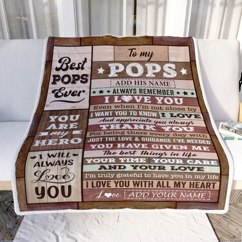 Personalized To My Pops Blanket Fathers Day Pops Gifts From Grandkids Wood Always Remember I Love You Pops Birthday Gifts Christmas Customized Fleece Blanket | siriusteestore