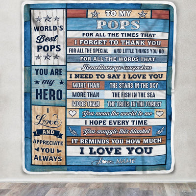 Personalized To My Pops Blanket From Grandchildren Grandkids Wood Best Gifts For Great Pops Birthday Fathers Day Christmas Customized Fleece Blanket | siriusteestore