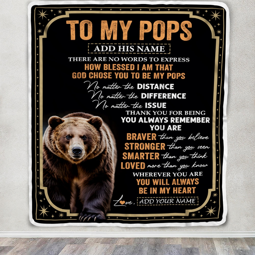 Personalized To My Pops Gifts For Birthday From Grandson Grandkids Inspirational Bear Gifts For Pops Blanket Birthday Idea Fathers Day Fleece Blanket | siriusteestore