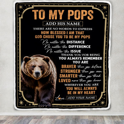 Personalized To My Pops Gifts For Birthday From Grandson Grandkids Inspirational Bear Gifts For Pops Blanket Birthday Idea Fathers Day Fleece Blanket | siriusteestore