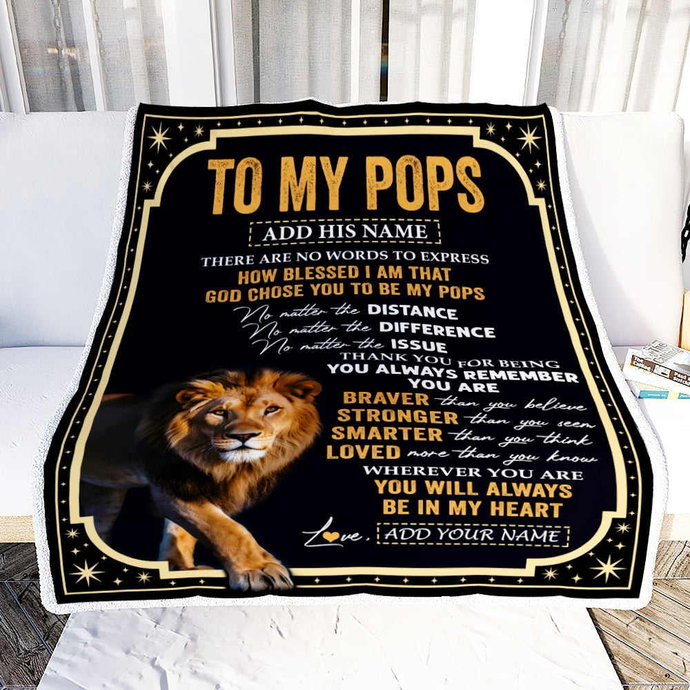 Personalized To My Pops Gifts For Birthday From Grandson Grandkids Inspirational Lion Gifts For Pops Blanket Birthday Idea Fathers Day Fleece Blanket | siriusteestore