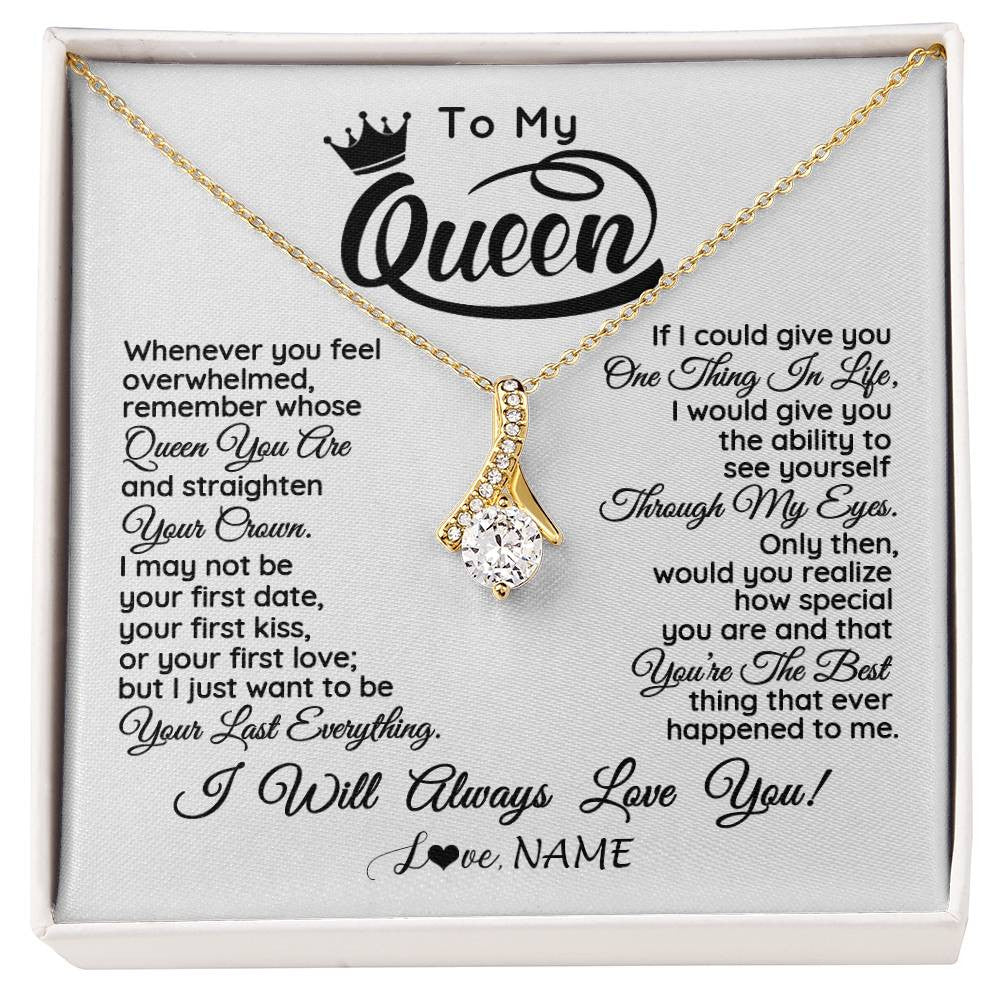 Alluring Beauty Necklace 18K Yellow Gold Finish | 1 | Personalized To My Queen Necklace From Husband Whenever You Feel Overwhelmed Soulmate Wife Valentines Day Birthday Christmas Customized Gift Box Message Card | siriusteestore