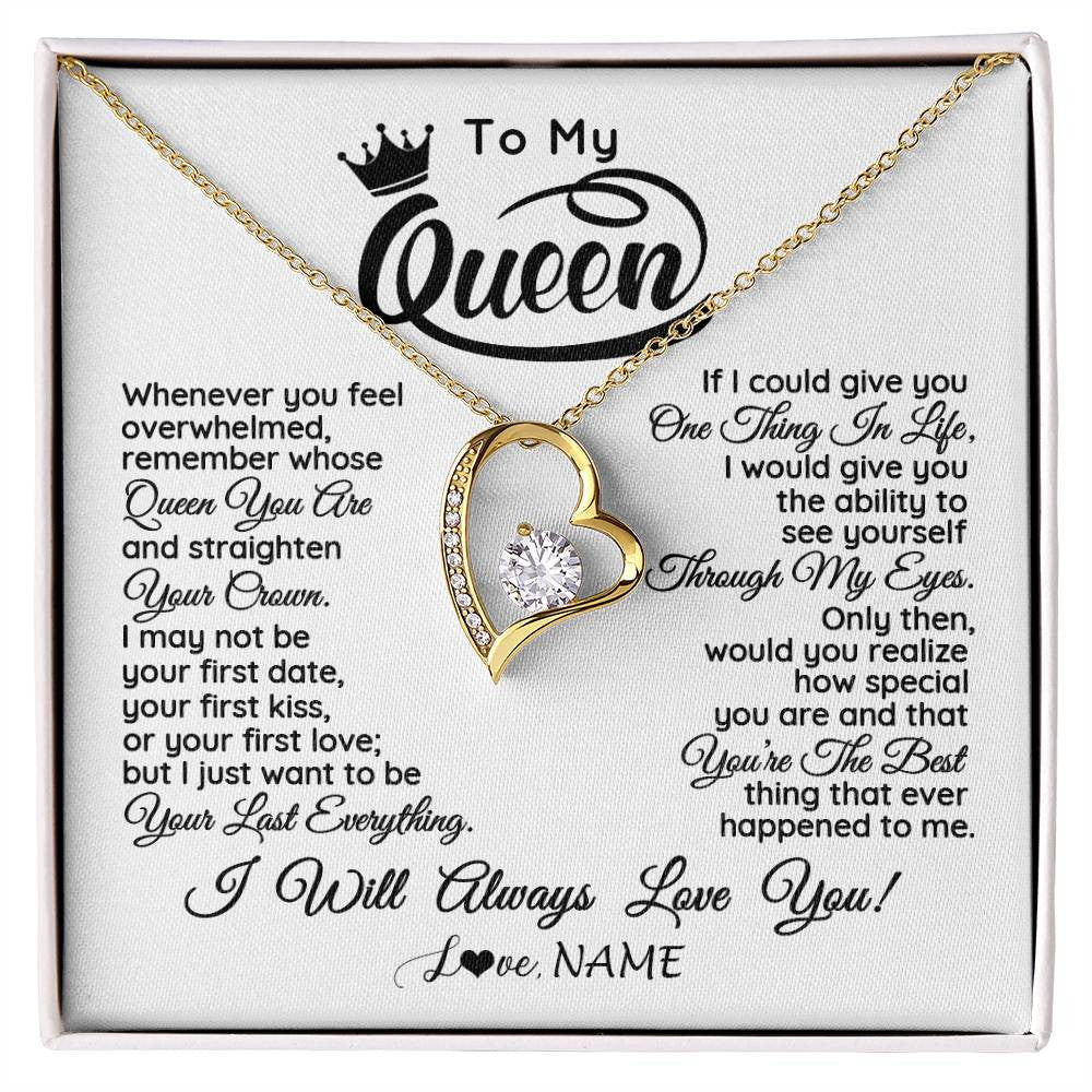 Forever Love Necklace 18K Yellow Gold Finish | 1 | Personalized To My Queen Necklace From Husband Whenever You Feel Overwhelmed Soulmate Wife Valentines Day Birthday Christmas Customized Gift Box Message Card | siriusteestore