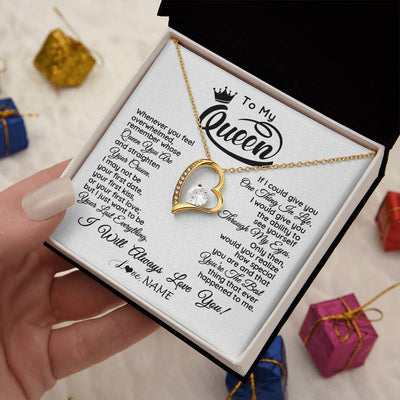 Forever Love Necklace 18K Yellow Gold Finish | 2 | Personalized To My Queen Necklace From Husband Whenever You Feel Overwhelmed Soulmate Wife Valentines Day Birthday Christmas Customized Gift Box Message Card | siriusteestore