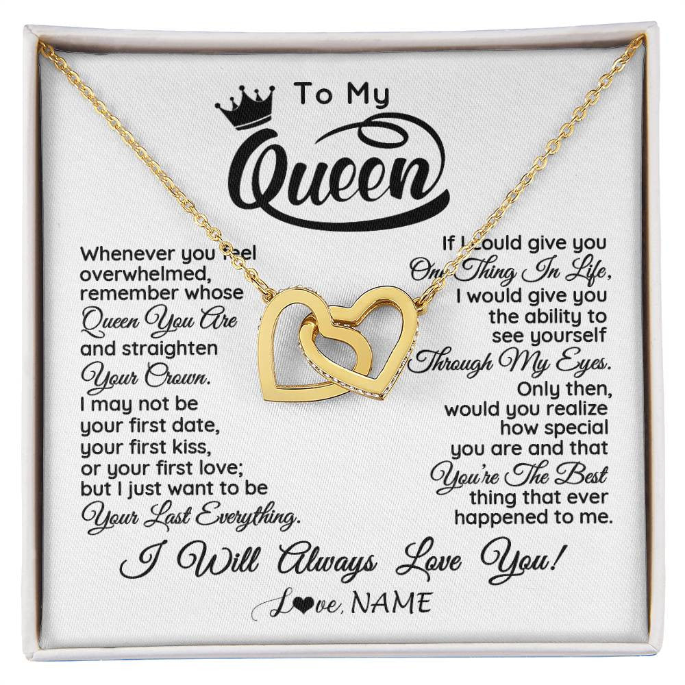 Interlocking Hearts Necklace 18K Yellow Gold Finish | 1 | Personalized To My Queen Necklace From Husband Whenever You Feel Overwhelmed Soulmate Wife Valentines Day Birthday Christmas Customized Gift Box Message Card | siriusteestore