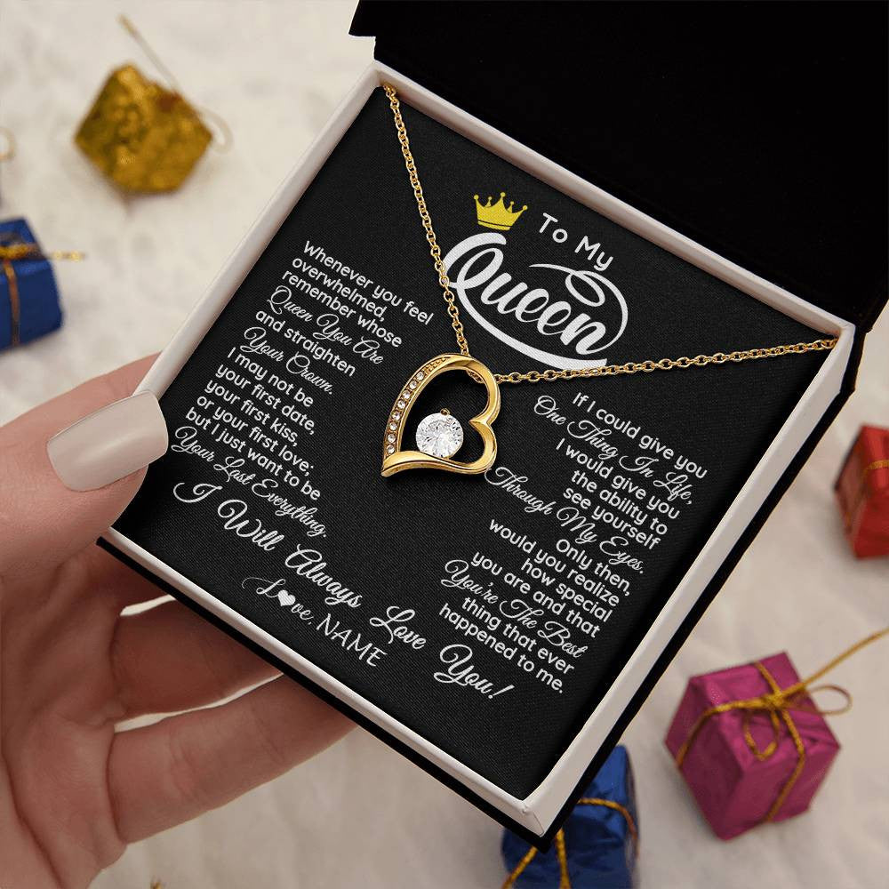 Forever Love Necklace 18K Yellow Gold Finish | 2 | Personalized To My Queen Necklace From Husband Whenever You Feel Overwhelmed Wife Soulmate Valentines Day Birthday Christmas Customized Gift Box Message Card | siriusteestore