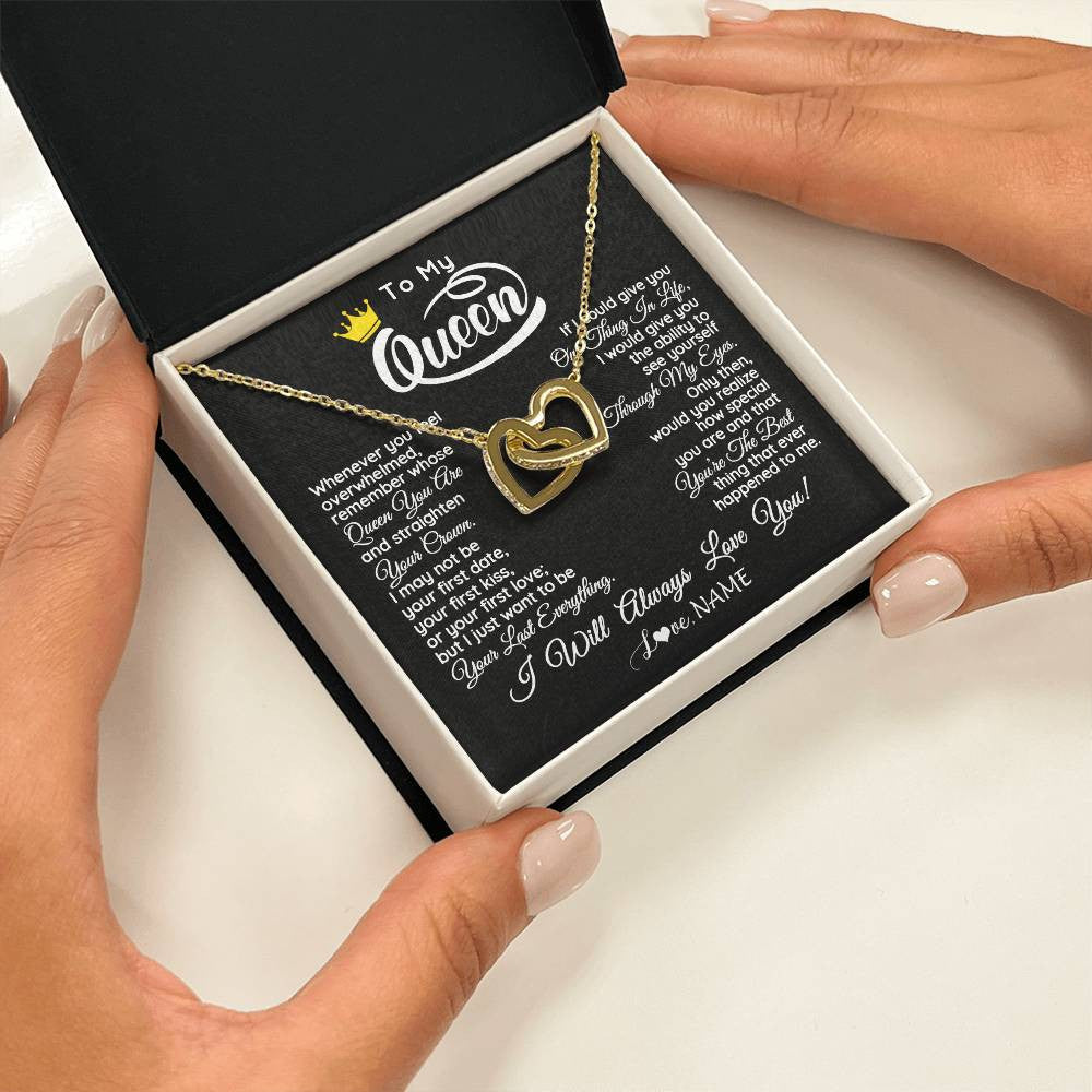 Interlocking Hearts Necklace 18K Yellow Gold Finish | 2 | Personalized To My Queen Necklace From Husband Whenever You Feel Overwhelmed Wife Soulmate Valentines Day Birthday Christmas Customized Gift Box Message Card | siriusteestore