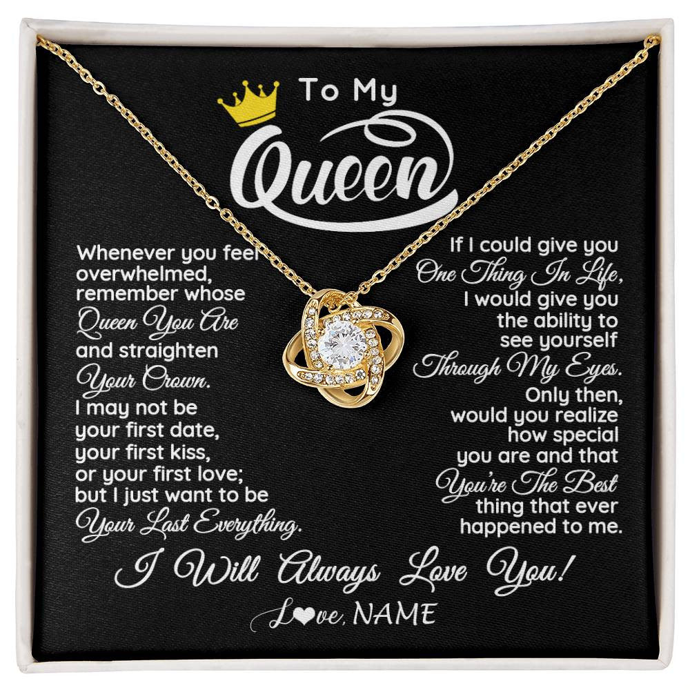 Love Knot Necklace 18K Yellow Gold Finish | 1 | Personalized To My Queen Necklace From Husband Whenever You Feel Overwhelmed Wife Soulmate Valentines Day Birthday Christmas Customized Gift Box Message Card | siriusteestore