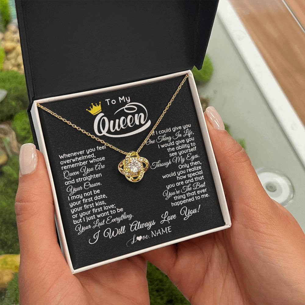 Love Knot Necklace 18K Yellow Gold Finish | 2 | Personalized To My Queen Necklace From Husband Whenever You Feel Overwhelmed Wife Soulmate Valentines Day Birthday Christmas Customized Gift Box Message Card | siriusteestore