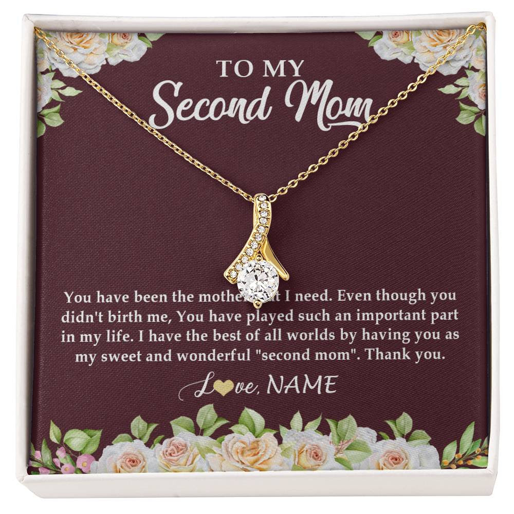 Alluring Beauty Necklace 18K Yellow Gold Finish | Personalized To My Second Mom Necklace Sweet Wonderful Mother In Law Stepmother Stepmom Jewelry Birthday Mothers Day Christmas Customized Gift Box Message Card | siriusteestore