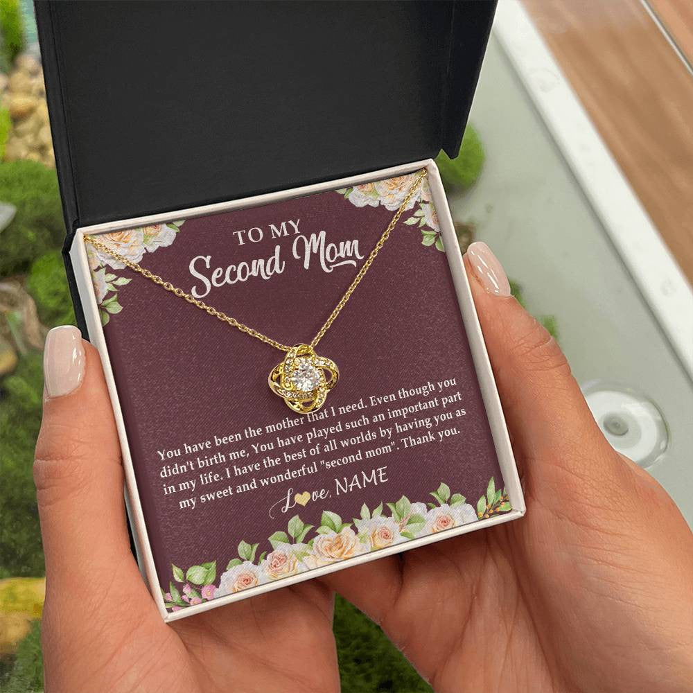 Love Knot Necklace 18K Yellow Gold Finish | Personalized To My Second Mom Necklace Sweet Wonderful Mother In Law Stepmother Stepmom Jewelry Birthday Mothers Day Christmas Customized Gift Box Message Card | siriusteestore