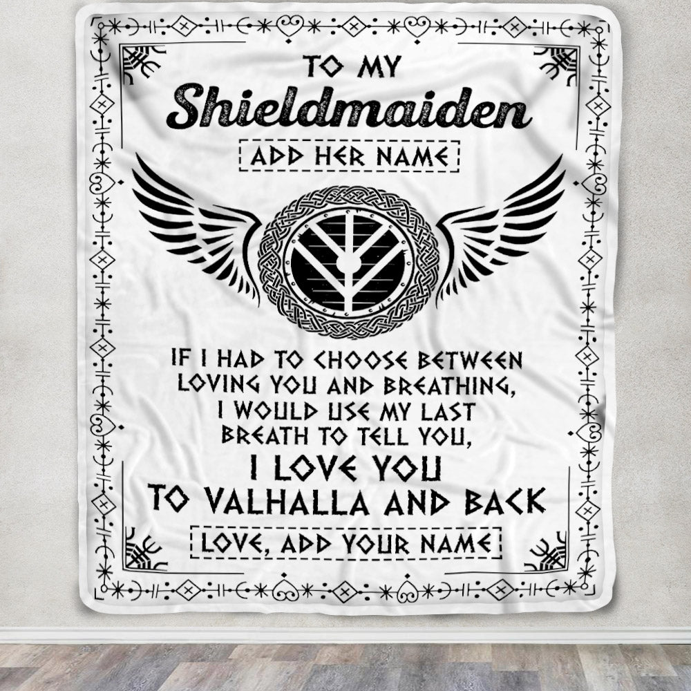 Personalized To My Shieldmaiden Blanket Viking Blanket For Women I Love You Valhalla Gift For Wife Girlfriend Birthday Christmas Custom Fleece Throw Blanket | siriusteestore