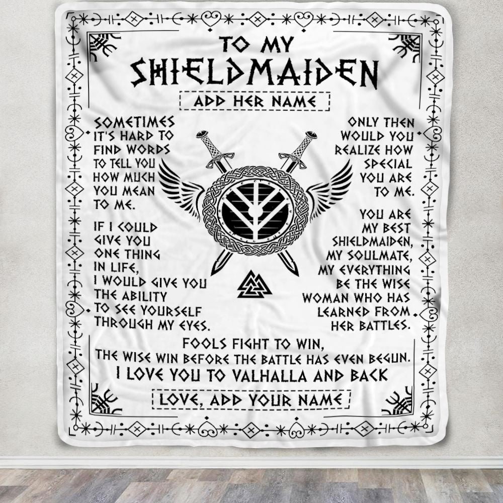 Personalized To My Shieldmaiden Blanket Viking Valhalla Scandinavian For Girlfriend Wife Birthday Gifts Christmas Anniversary Day Custom Fleece Throw Blanket | siriusteestore