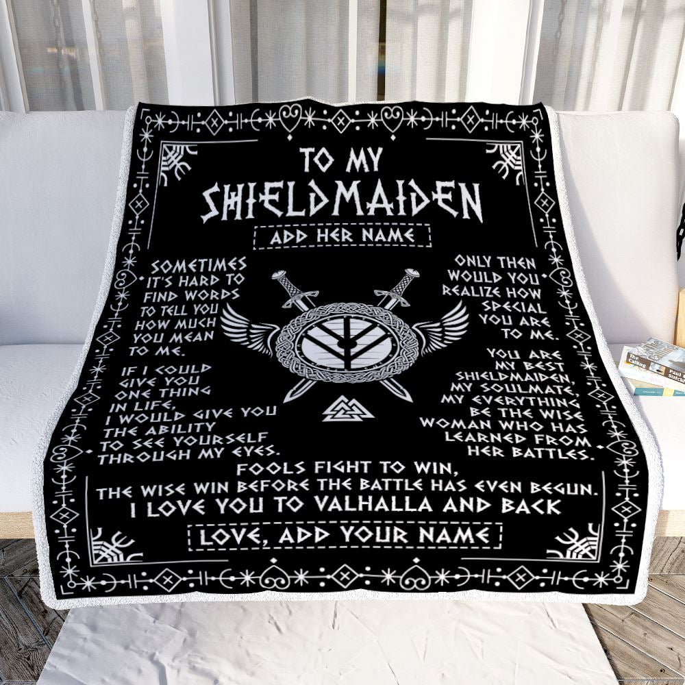 Personalized To My Shieldmaiden Blanket Viking Valhalla Scandinavian For Wife Girlfriend Birthday Gifts Christmas Anniversary Day Custom Fleece Throw Blanket | siriusteestore