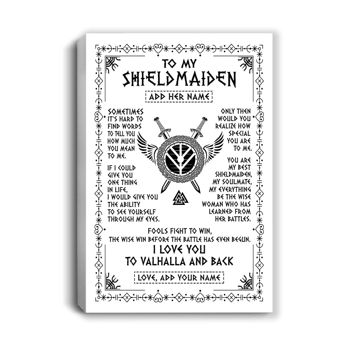 Personalized To My Shieldmaiden Gifts Canvas Viking Valhalla Scandinavian For Wife Girlfriend Anniversary Birthday Gifts Wall Art Custom Framed Canvas | siriusteestore