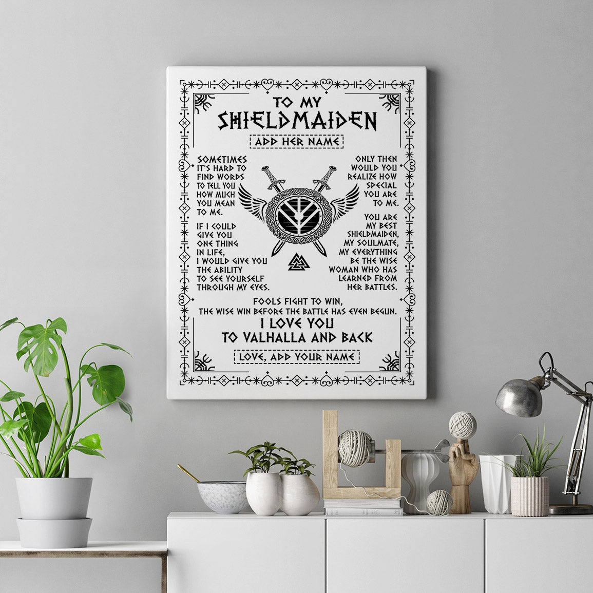 Personalized To My Shieldmaiden Gifts Canvas Viking Valhalla Scandinavian For Wife Girlfriend Anniversary Birthday Gifts Wall Art Custom Framed Canvas | siriusteestore
