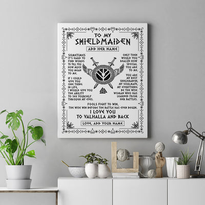 Personalized To My Shieldmaiden Gifts Canvas Viking Valhalla Scandinavian For Wife Girlfriend Anniversary Birthday Gifts Wall Art Custom Framed Canvas | siriusteestore