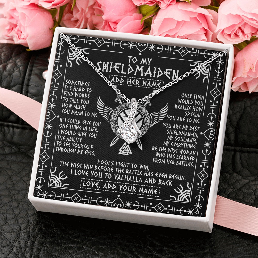Alluring Beauty Necklace 14K White Gold Finish | 2 | Personalized To My Shieldmaiden Gifts Necklace Viking Valhalla Scandinavian For Girlfriend Wife Custom Birthday Romantic Jewelry Gift Box Message Card | https://siriusteestore.