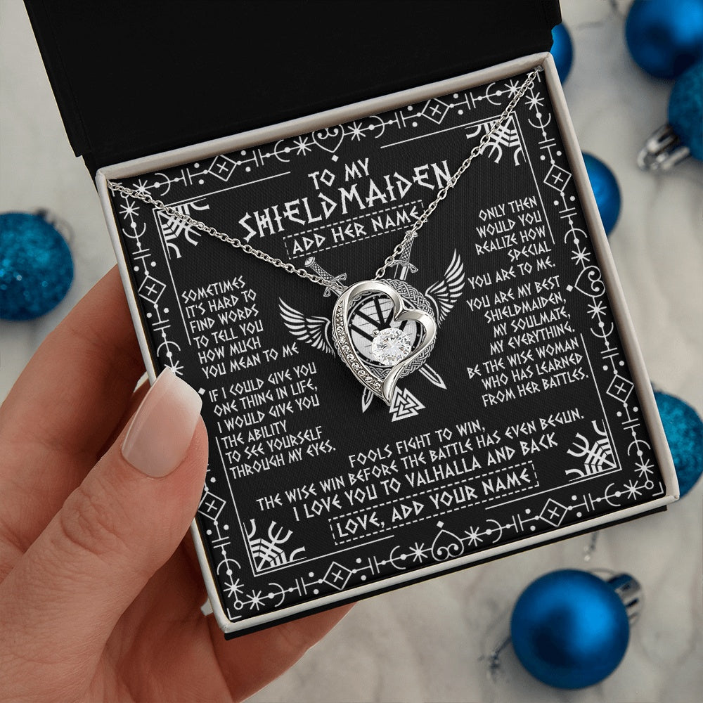 Forever Love Necklace 14K White Gold Finish | 2 | Personalized To My Shieldmaiden Gifts Necklace Viking Valhalla Scandinavian For Girlfriend Wife Custom Birthday Romantic Jewelry Gift Box Message Card | https://siriusteestore.