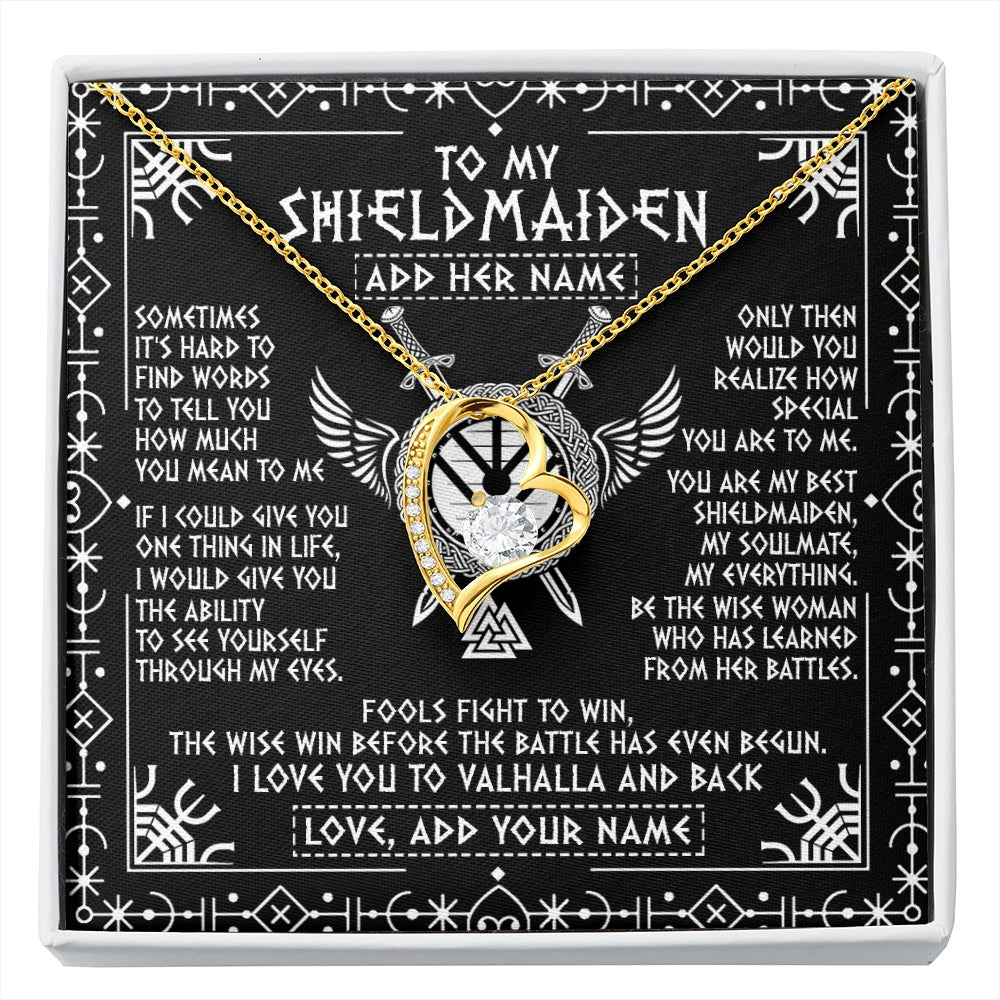 Forever Love Necklace 18K Yellow Gold Finish | 1 | Personalized To My Shieldmaiden Gifts Necklace Viking Valhalla Scandinavian For Girlfriend Wife Custom Birthday Romantic Jewelry Gift Box Message Card | https://siriusteestore.
