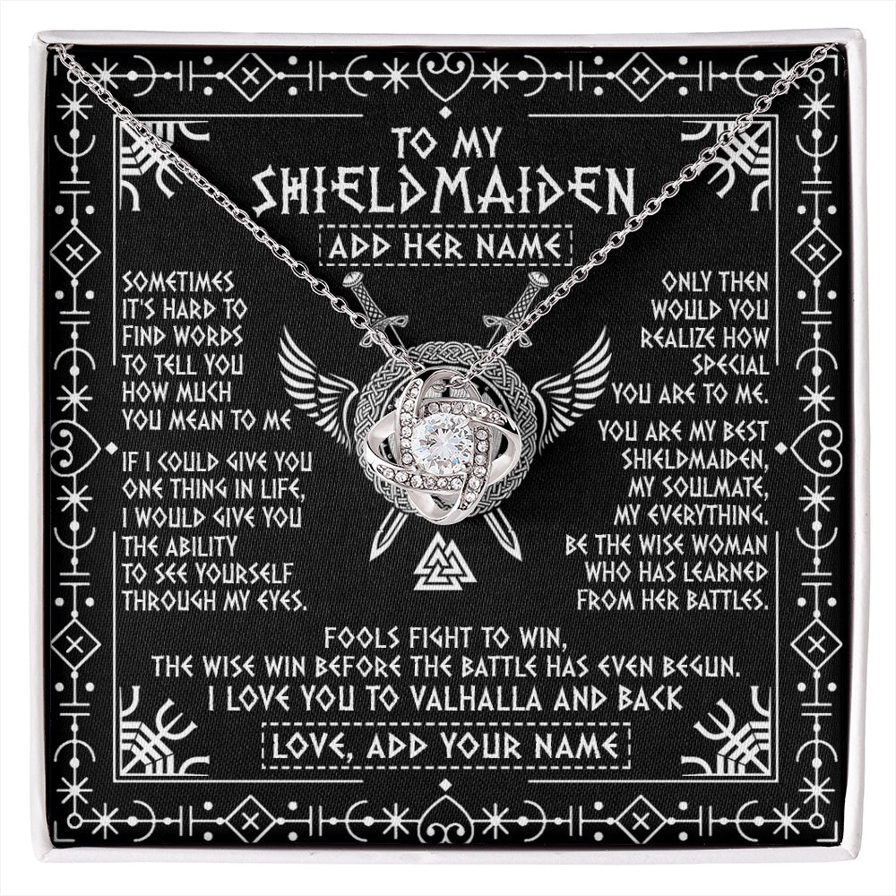 Love Knot Necklace 14K White Gold Finish | 1 | Personalized To My Shieldmaiden Gifts Necklace Viking Valhalla Scandinavian For Girlfriend Wife Custom Birthday Romantic Jewelry Gift Box Message Card | https://siriusteestore.