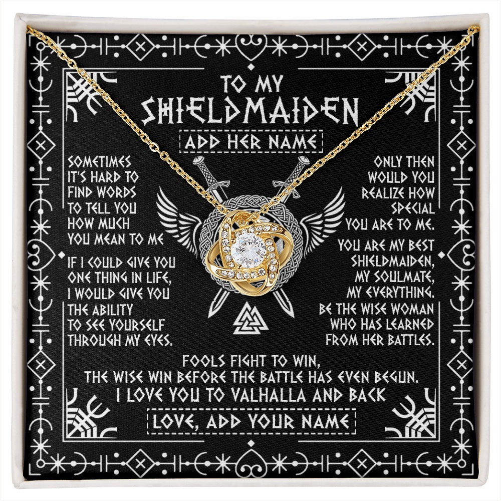 Love Knot Necklace 18K Yellow Gold Finish | 1 | Personalized To My Shieldmaiden Gifts Necklace Viking Valhalla Scandinavian For Girlfriend Wife Custom Birthday Romantic Jewelry Gift Box Message Card | https://siriusteestore.