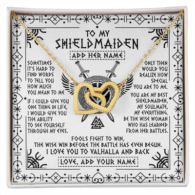 Interlocking Hearts Necklace 18K Yellow Gold Finish | 1 | Personalized To My Shieldmaiden Gifts Necklace Viking Valhalla Scandinavian For Wife Girlfriend Custom Anniversary Birthday Jewelry Gift Box Message Card | https://siriusteestore.