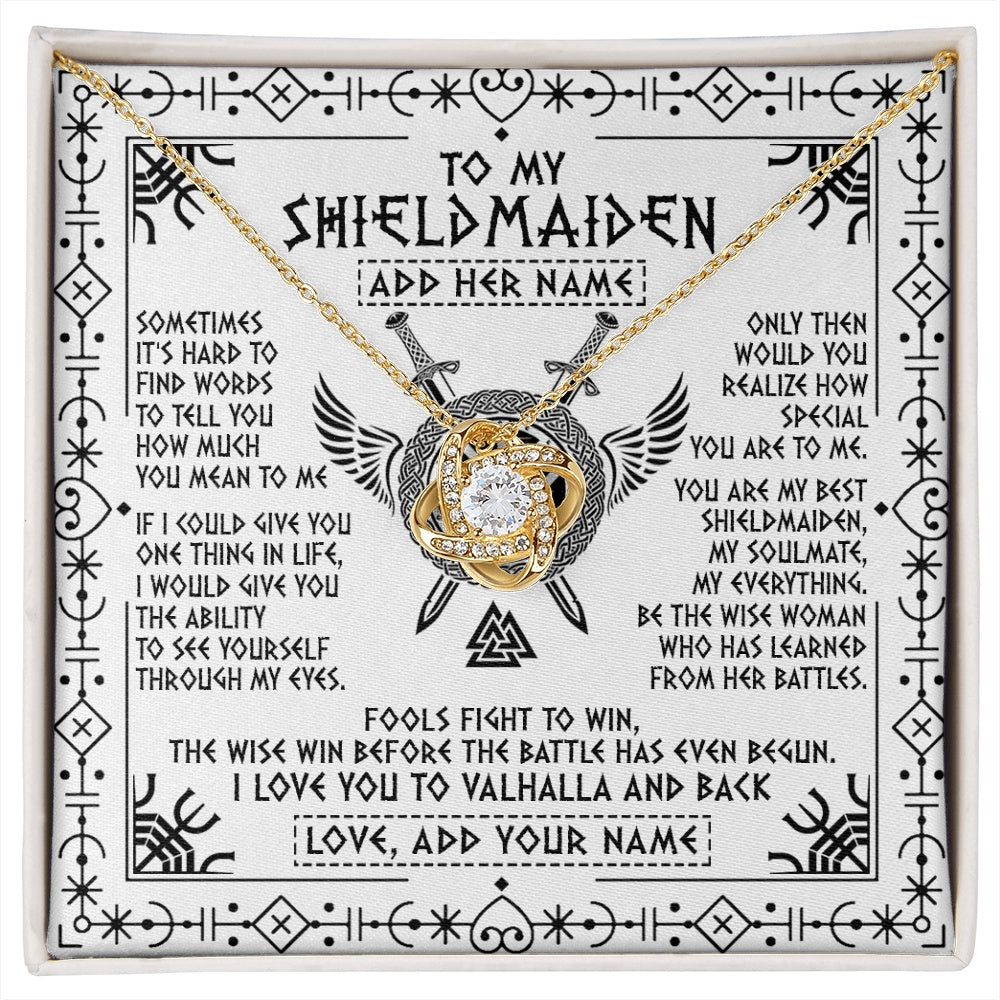 Love Knot Necklace 18K Yellow Gold Finish | 1 | Personalized To My Shieldmaiden Gifts Necklace Viking Valhalla Scandinavian For Wife Girlfriend Custom Anniversary Birthday Jewelry Gift Box Message Card | https://siriusteestore.