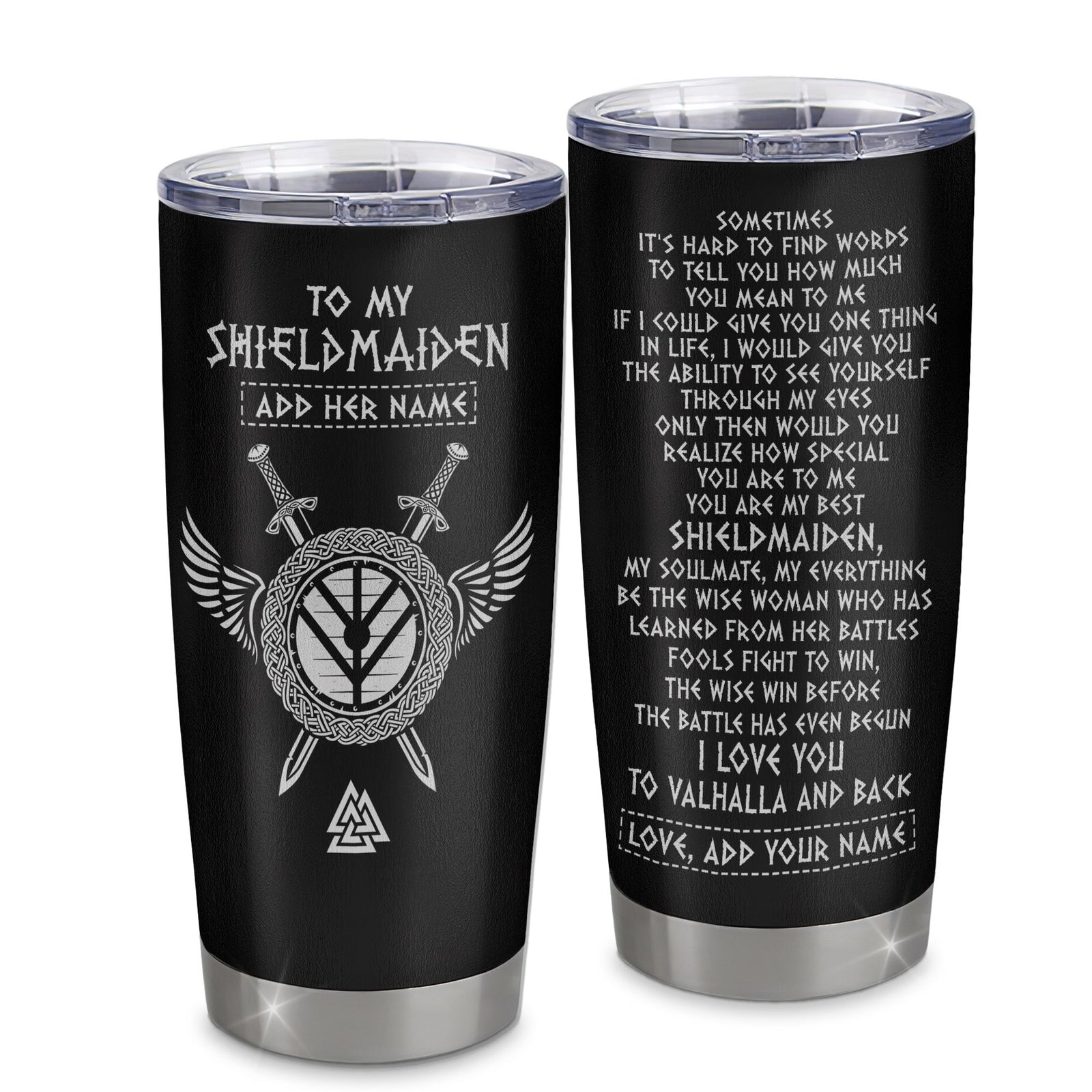 Personalized To My Shieldmaiden Gifts Tumbler Viking Valhalla Scandinavian For Girlfriend Wife Birthday Gifts Christmas Unique Travel Custom Stainless Steel Mug | siriusteestore
