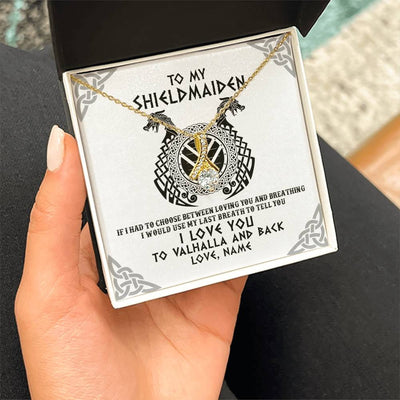 Alluring Beauty Necklace 18K Yellow Gold Finish | Personalized To My Shieldmaiden Necklace From Husband I Love You to Valhalla Viking Jewelry Women Birthday Wife Girlfriend Anniversary Customized Message Card | siriusteestore