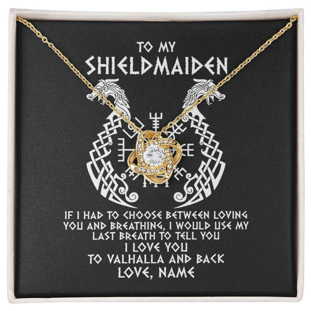 Love Knot Necklace 18K Yellow Gold Finish | Personalized To My Shieldmaiden Necklace From Viking I Love You For Wife From Husband Girlfriend From Boyfriend Birthday Valentines Day Customized Message Card | siriusteestore