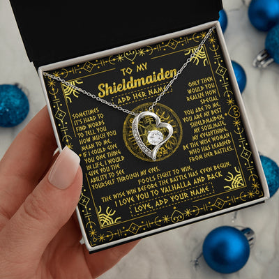 Forever Love Necklace 14K White Gold Finish | 2 | Personalized To My Shieldmaiden Necklace I Love You To Valhalla And Back Viking Jewelry Women Birthday Wife Daughter Anniversary Custom Gift Box Message Card | https://siriusteestore.