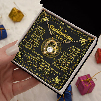 Forever Love Necklace 18K Yellow Gold Finish | 2 | Personalized To My Shieldmaiden Necklace I Love You To Valhalla And Back Viking Jewelry Women Birthday Wife Daughter Anniversary Custom Gift Box Message Card | https://siriusteestore.