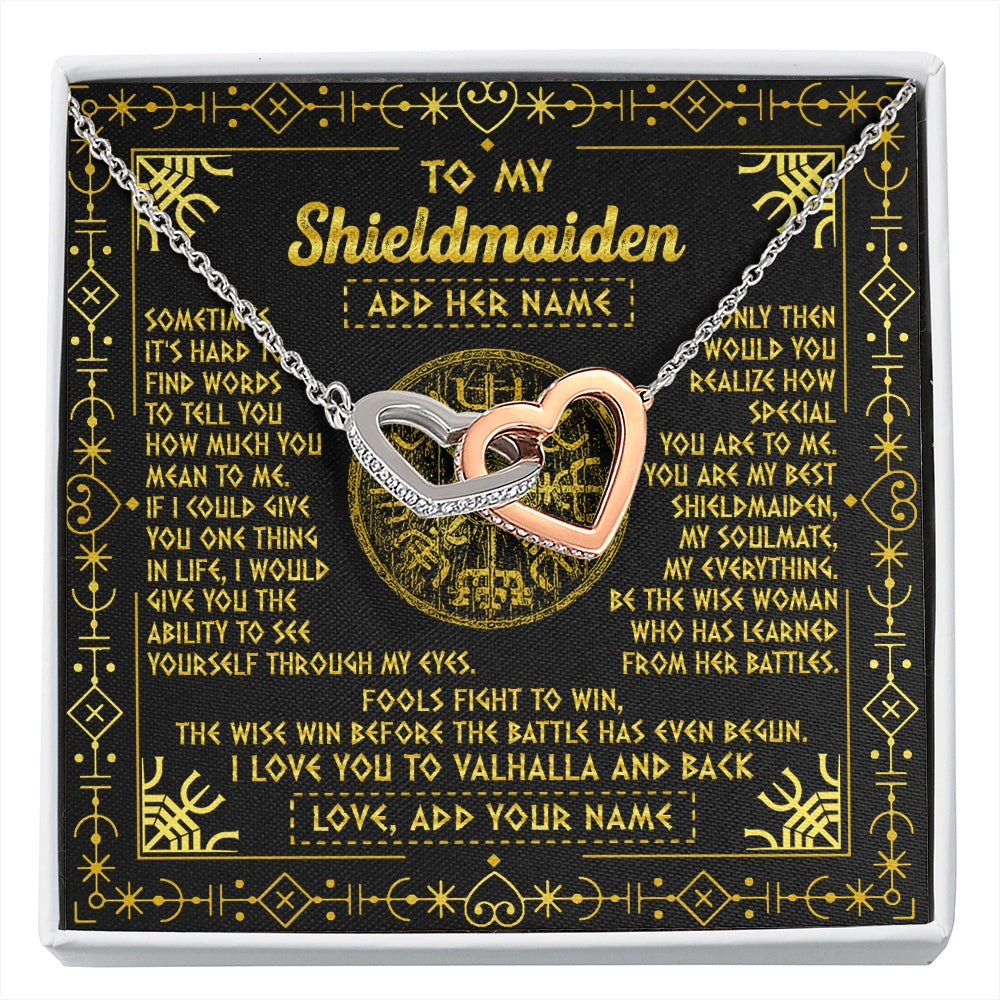 Interlocking Hearts Necklace Stainless Steel & Rose Gold Finish | 1 | Personalized To My Shieldmaiden Necklace I Love You To Valhalla And Back Viking Jewelry Women Birthday Wife Daughter Anniversary Custom Gift Box Message Card | https://siriusteestore.