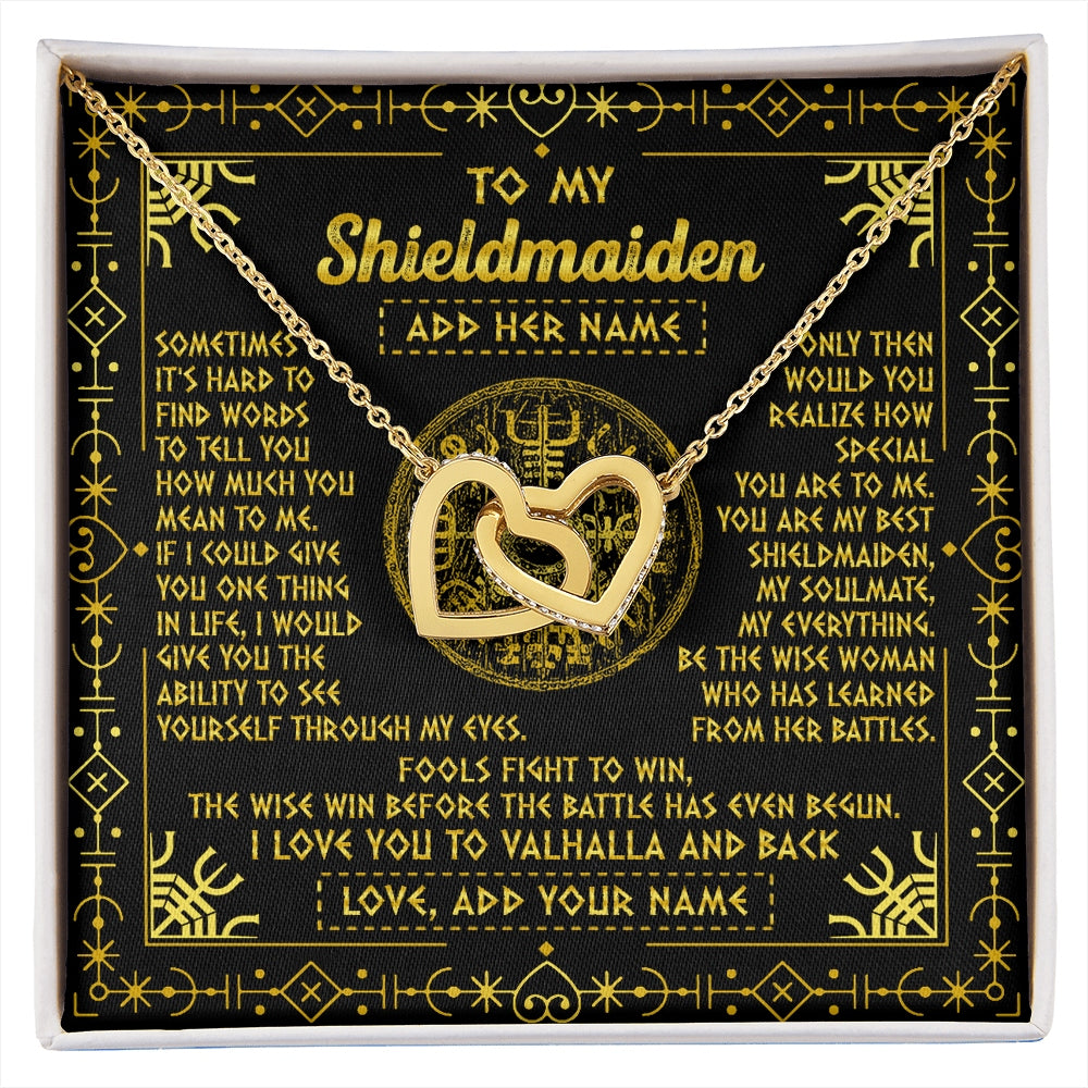 Interlocking Hearts Necklace 18K Yellow Gold Finish | 1 | Personalized To My Shieldmaiden Necklace I Love You To Valhalla And Back Viking Jewelry Women Birthday Wife Daughter Anniversary Custom Gift Box Message Card | https://siriusteestore.