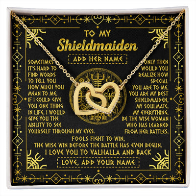 Interlocking Hearts Necklace 18K Yellow Gold Finish | 1 | Personalized To My Shieldmaiden Necklace I Love You To Valhalla And Back Viking Jewelry Women Birthday Wife Daughter Anniversary Custom Gift Box Message Card | https://siriusteestore.