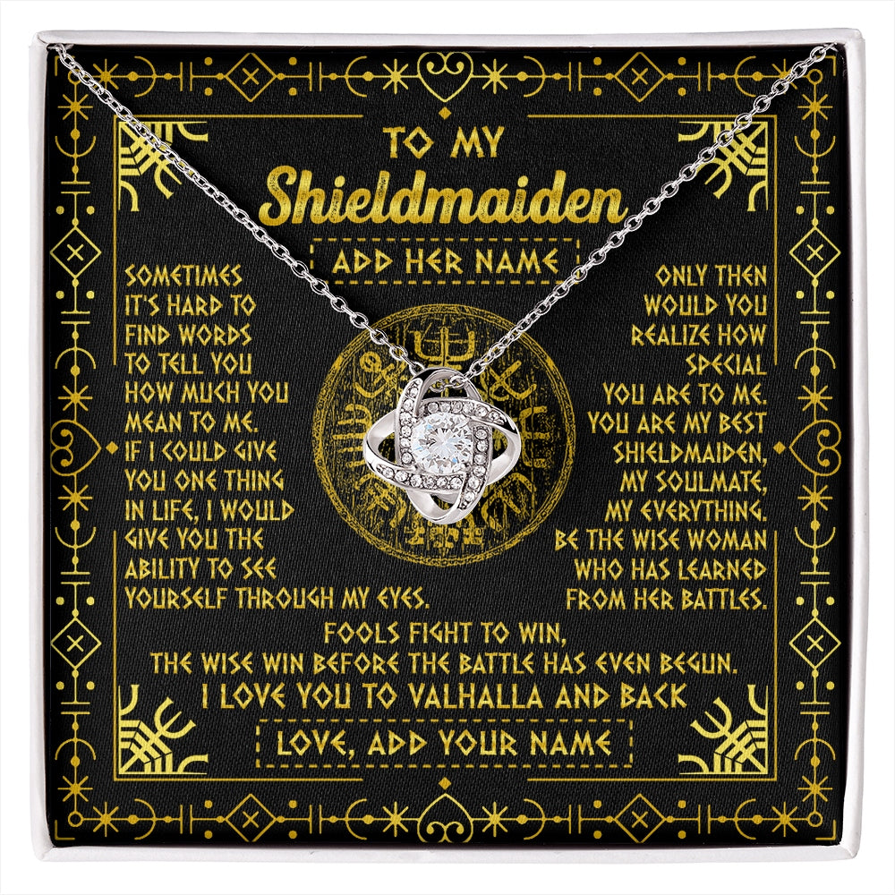 Love Knot Necklace 14K White Gold Finish | 1 | Personalized To My Shieldmaiden Necklace I Love You To Valhalla And Back Viking Jewelry Women Birthday Wife Daughter Anniversary Custom Gift Box Message Card | https://siriusteestore.