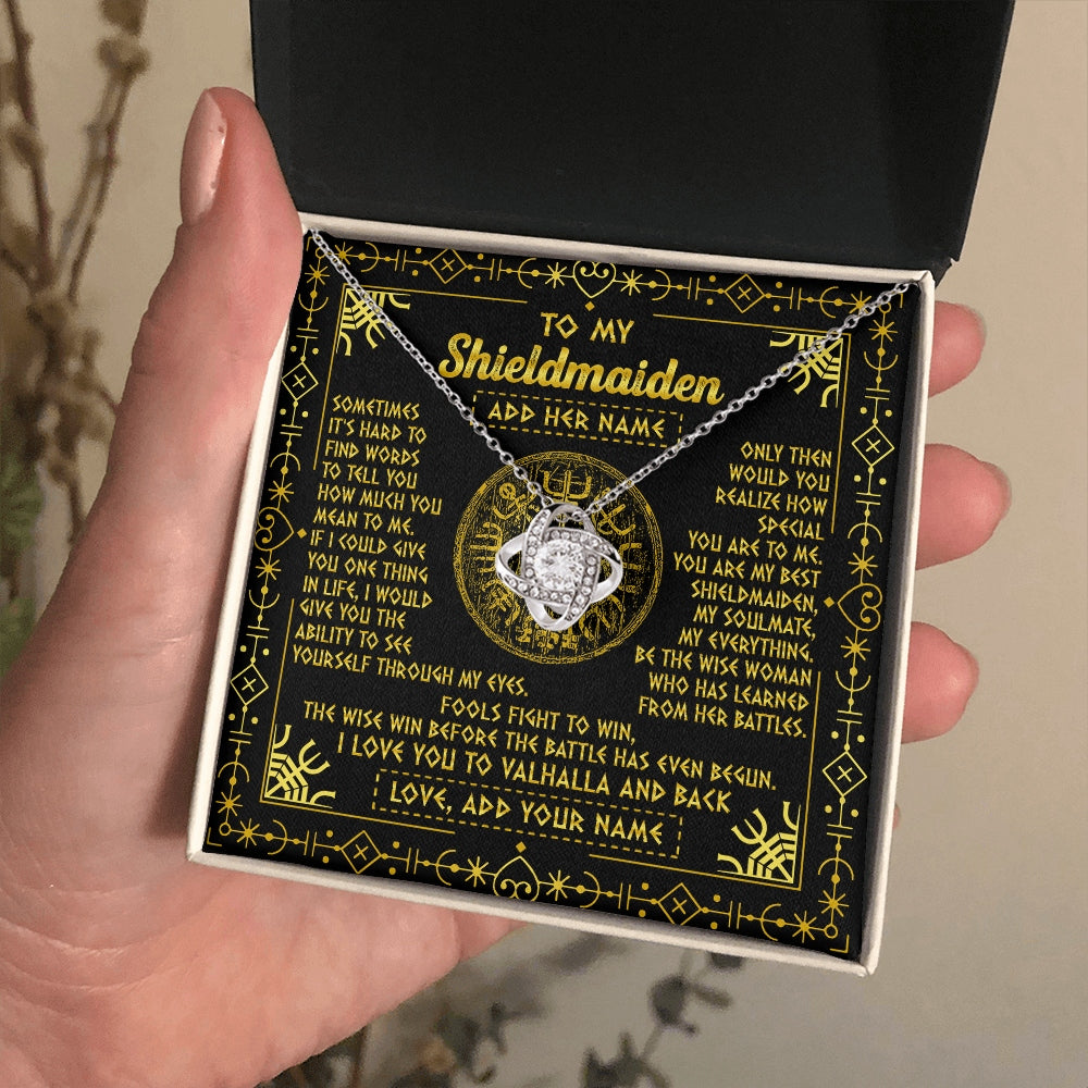 Love Knot Necklace 14K White Gold Finish | 2 | Personalized To My Shieldmaiden Necklace I Love You To Valhalla And Back Viking Jewelry Women Birthday Wife Daughter Anniversary Custom Gift Box Message Card | https://siriusteestore.