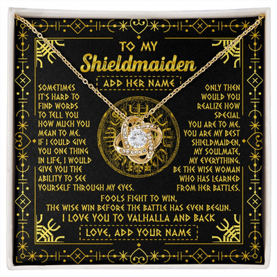 Love Knot Necklace 18K Yellow Gold Finish | 1 | Personalized To My Shieldmaiden Necklace I Love You To Valhalla And Back Viking Jewelry Women Birthday Wife Daughter Anniversary Custom Gift Box Message Card | https://siriusteestore.