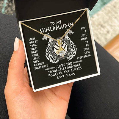 Alluring Beauty Necklace 18K Yellow Gold Finish | Personalized To My Shieldmaiden Necklace I Love You to Valhalla and Back Viking Jewelry For Women Birthday Wife Girlfriend Anniversary Customized Message Card | siriusteestore