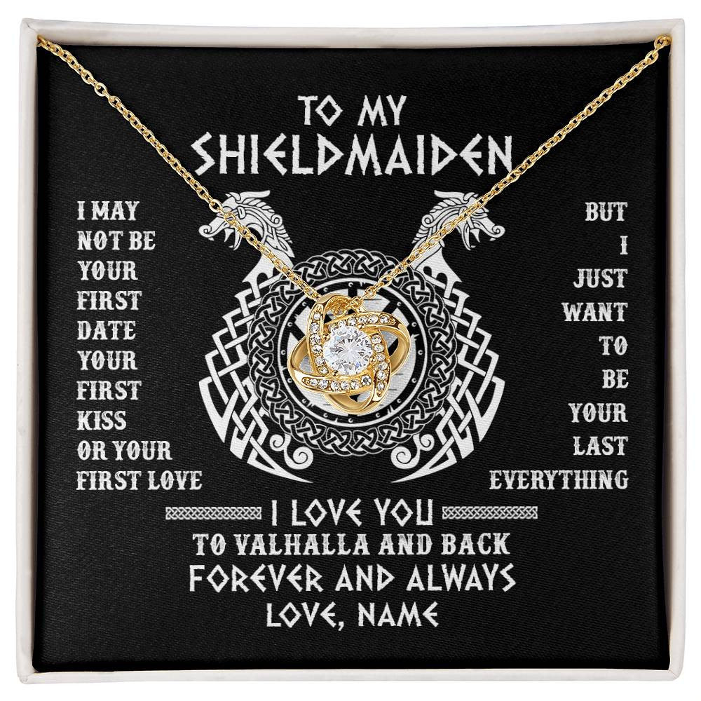 Love Knot Necklace 18K Yellow Gold Finish | Personalized To My Shieldmaiden Necklace I Love You to Valhalla and Back Viking Jewelry For Women Birthday Wife Girlfriend Anniversary Customized Message Card | siriusteestore