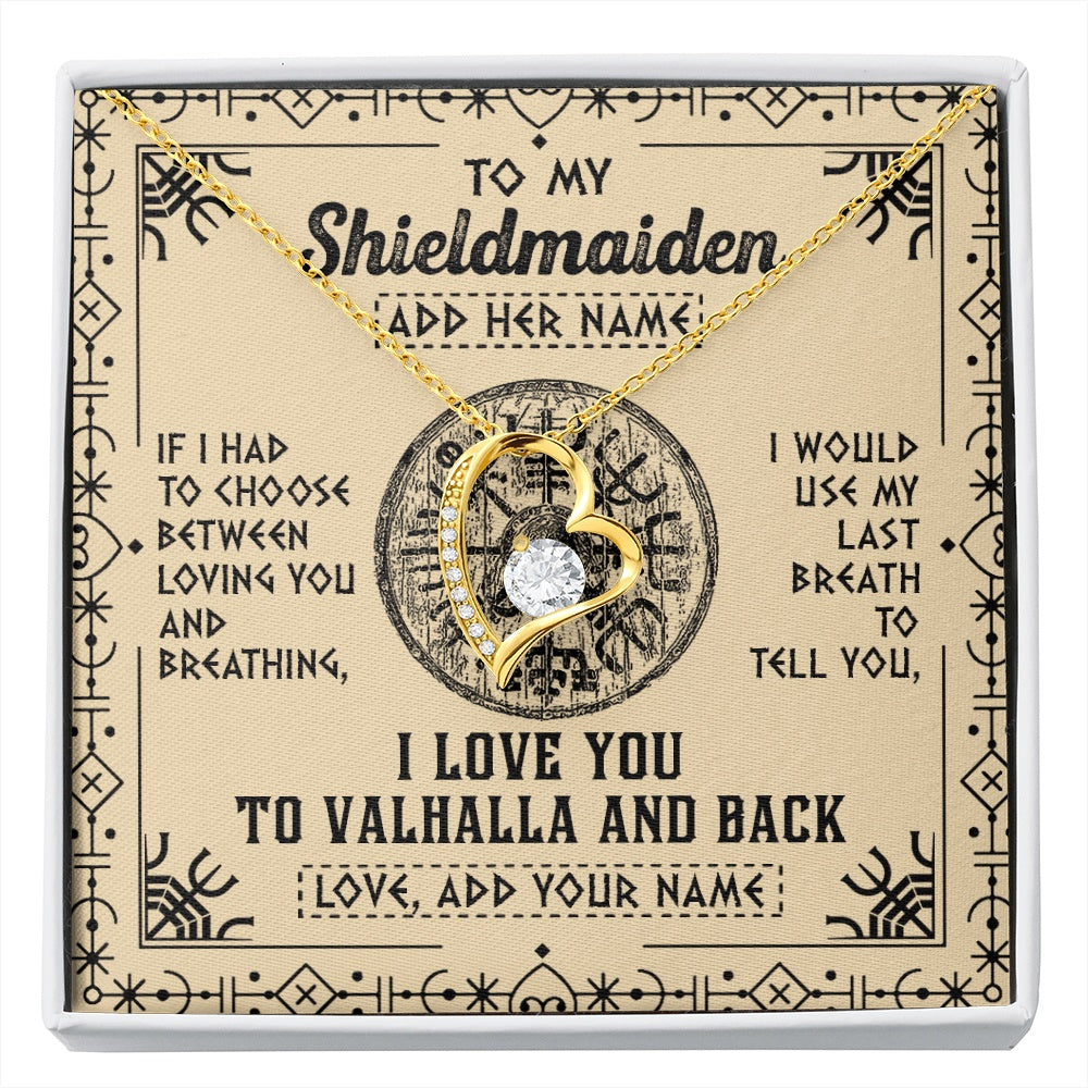 Forever Love Necklace 18K Yellow Gold Finish | 1 | Personalized To My Shieldmaiden Necklace Viking I Love You Valhalla Wife Viking Jewelry For Women Daughter Birthday Gifts Christmas Gift Box Message Card | siriusteestore.myshopify